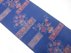 変わり横段に草花模様織り出し　袋帯